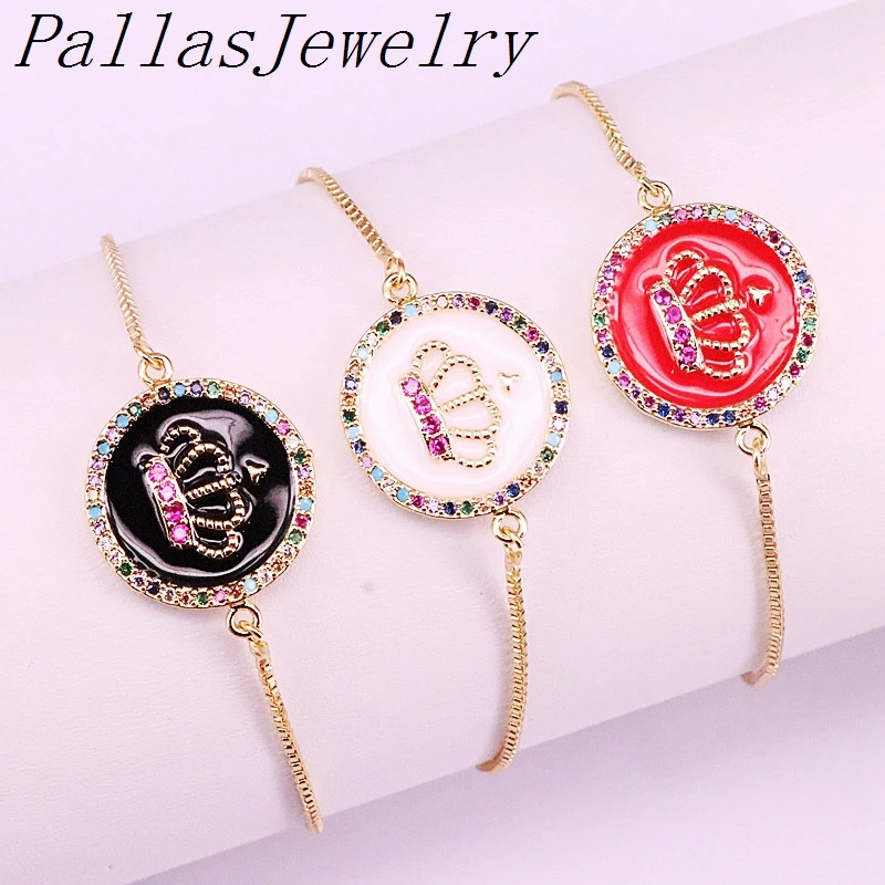 10 шт. микс эмаль Корона круглый разъем проложить Установка Радуга CZ ювелирный браслет с подвесками-чармами для женщин девочек