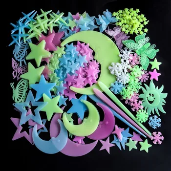 

3D Wall Stickers Star And Moon Energy Storage Fluorescent Glow In The Dark Luminous On Wall Stickers For Kids Room Decoration