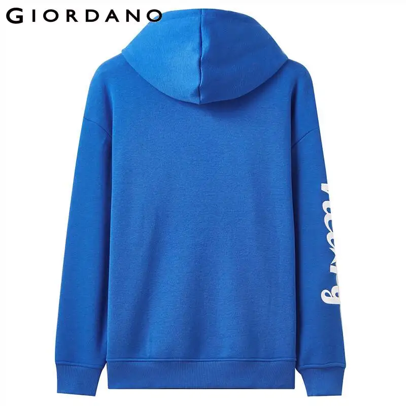 Giordano мужские свитшоты с буквенным принтом, с флисовой подкладкой, Kanga, с карманом, с капюшоном, тонкие, синие, мужские худи 910997840