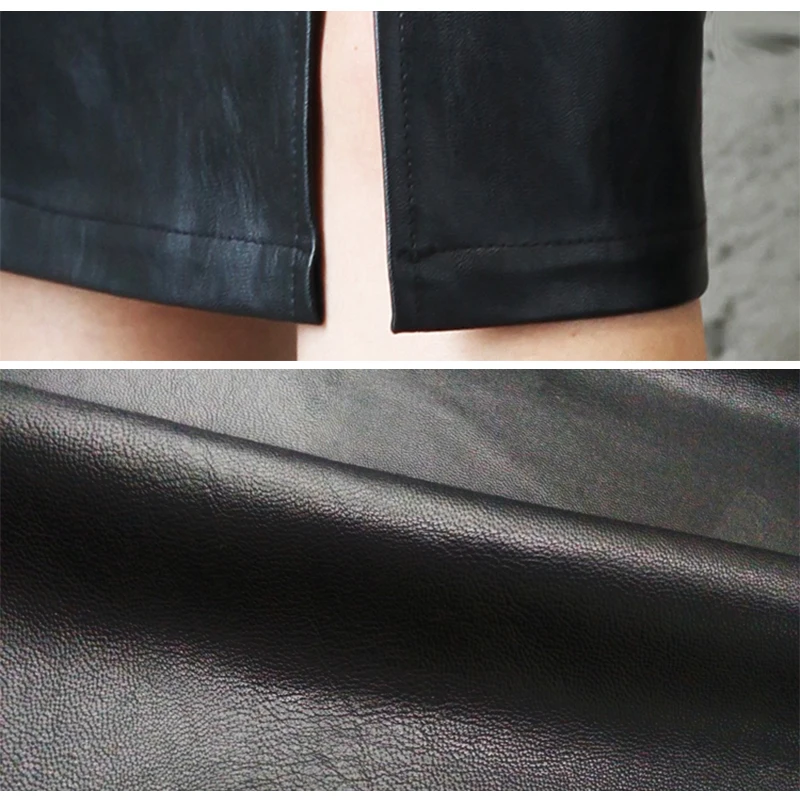 Plus Size PU Leather Skirts Women New High Waist Maxi Skirt Pure Black Fashion Faux Leather Streetwear Sexy Split Pencil Skirts image 6