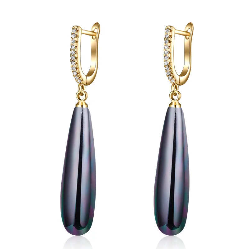 gold black MAIKALE, роскошные черные, красные, золотые, серебряные жемчужные серьги для женщин, циркониевые длинные висячие серьги, ювелирные изделия для свадебной вечеринки, модные подарки - Окраска металла: gold black