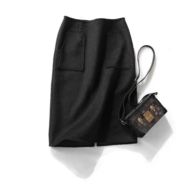 French Popular Double-Sided Double Color Wool Double-faced Woolen Goods Skirt New Style WOMEN'S Dress Autumn And Winter Woo