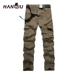 HANQIU Merk Cargo Broek Mannen Mode Losse Katoenen Joggers Топ Мода Kleding Mannen Broek плюс размер