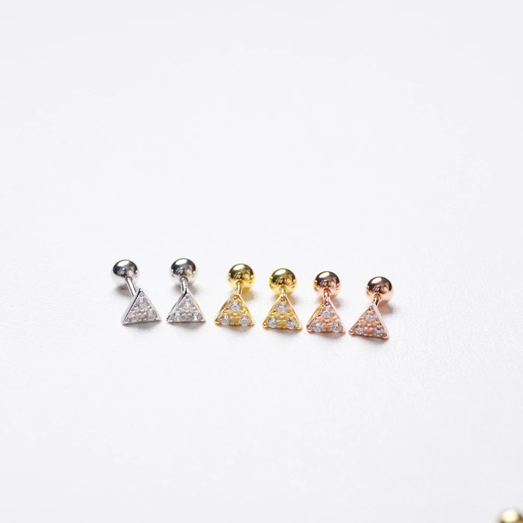 Серьги из стерлингового серебра 925 пробы, простые треугольные маленькие циркониевые серьги-гвоздики, милые, милые, персональные, для ушей, для ногтей, для девушек, серьги-гвоздики