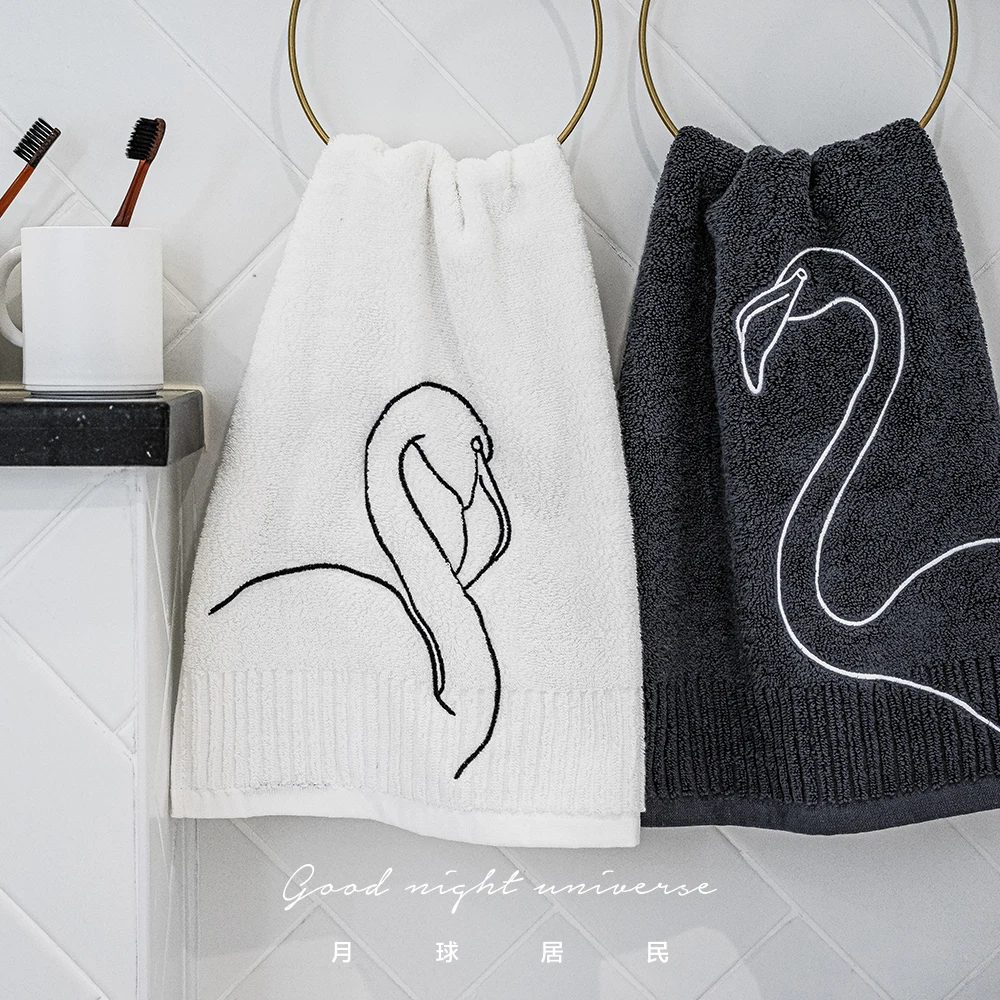 

Valentine's original embroidery solid color flamingo cotton thick couple towel pair hotel
