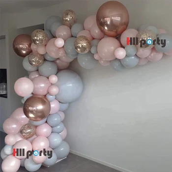 

120Pcs Birthday Party Decoration Anniversaire Balloon Garland Macaron Pink Gray Rose Gold Foil Round Balloons Wedding Balon