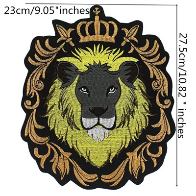Gold Модные классного льва корона вышивка металлик большой Crown Tiger нашивки аппликация заплатка для одежды DIY Аппликация с кружевными вставками на наклейки - Цвет: Gold