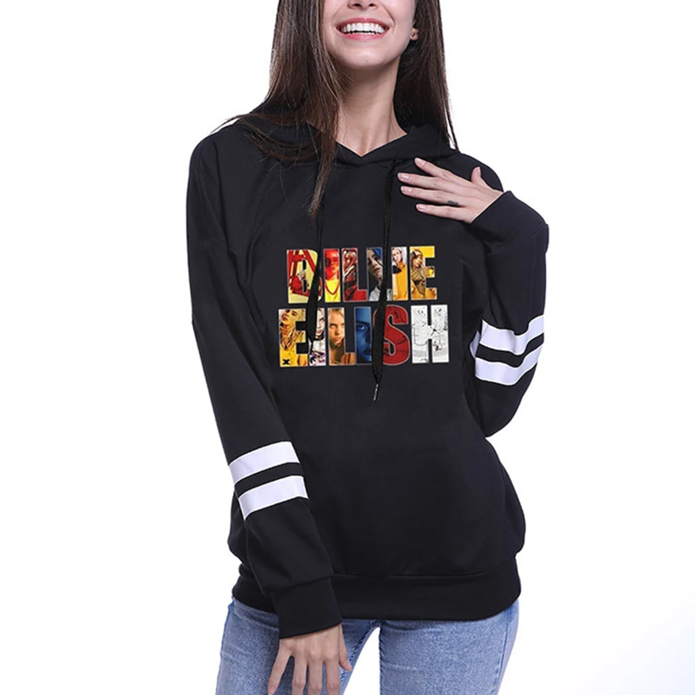 

Fashion Billie Eilish Printed Hoodie Long Sleeve Striped Spider Printed Pullover Sweatshirt for Music Fans Streetwear Hoodies