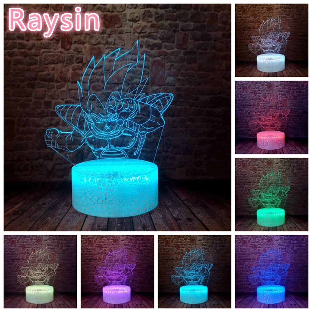 Japanese Anime Dragon Ball Z Vegeta Goku Saiyan Action Figure 3D Multi Colors Night Light Smart 7 Change LED Child Xmas | Лампы и