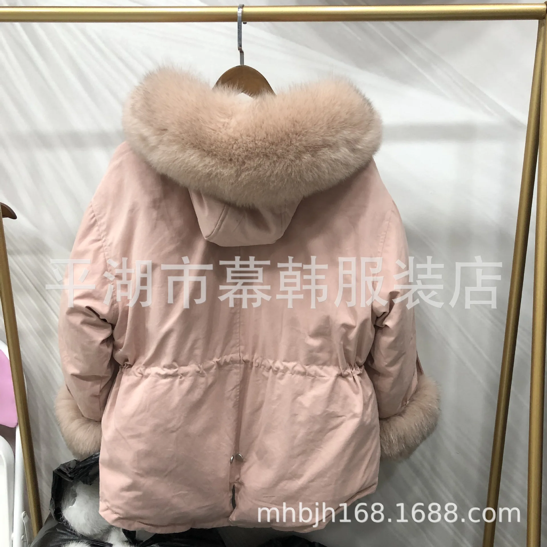 Cuff Fox Fur down Jacket Short Women's Winter New Style Korean-style Waist Hugging Large Fur Collar Short-height