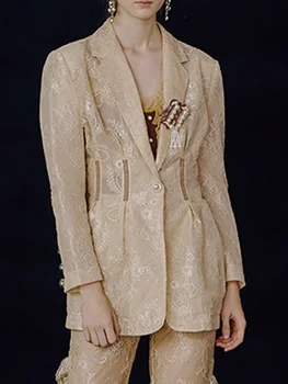 

Slim lace embroidery waist women clothes jacket jacket 2020New women's autumn and winter retro wild brooch coupe vent femme XL