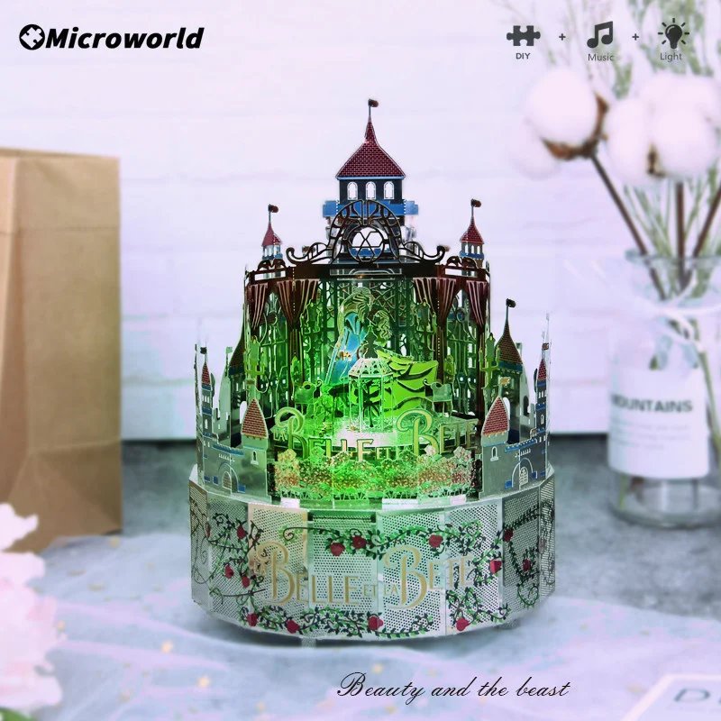 Microworld 3D Metal Theme Rotating Music Box Puzzle Models Kits DIY Laser Cutting Jigsaw Educational Toys Gifts For Girls Adult