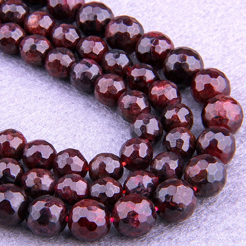 

Polished Faceted Natural Garnet Stone Spacer Loose Beads 6 8 10 12mm Faceted Gem Stone beads For Jewelry Making Bracelet gifts