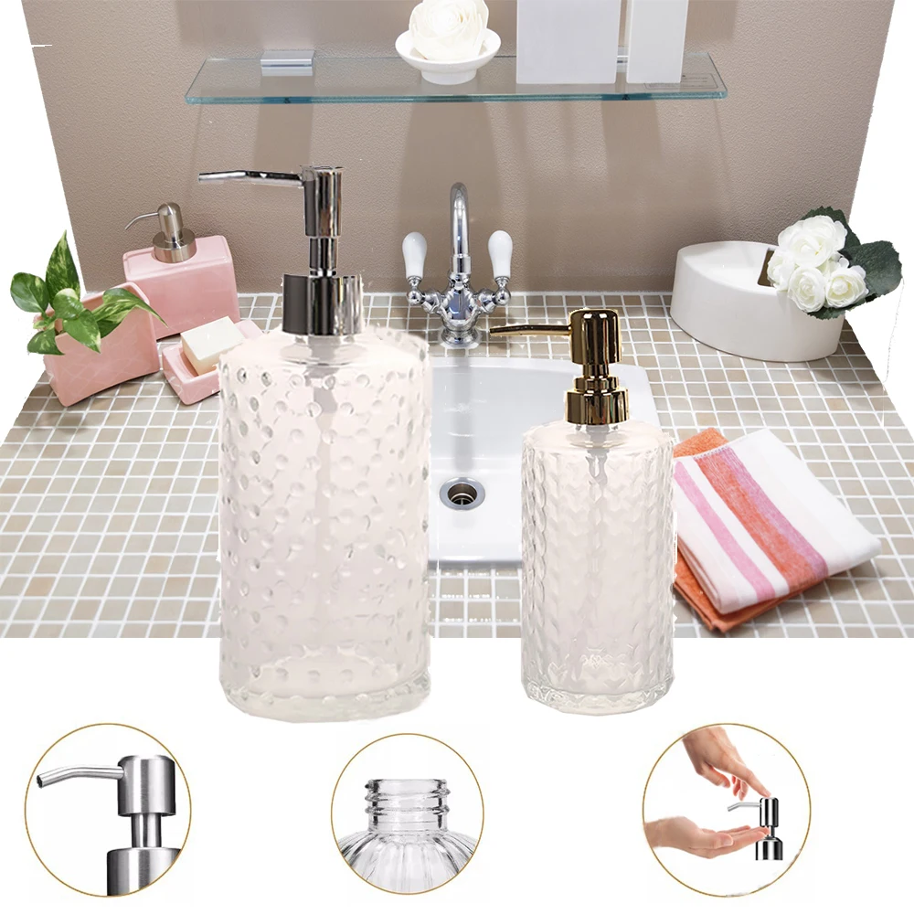 

Portable 400ml Glass Soap Dispenser Bottle Liquid Soap Shower Gel Hand Sanitizer Shampoo Bottles Manual Press Soap Dispense Pump