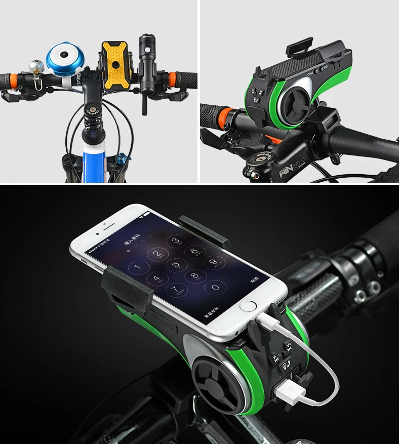 ROCKBROS Bike Bicycle Light Waterproof Phone Holder Bike Headlight Bluetooth Bell Speaker Bikeplayer USB Rechargeable Power Bank