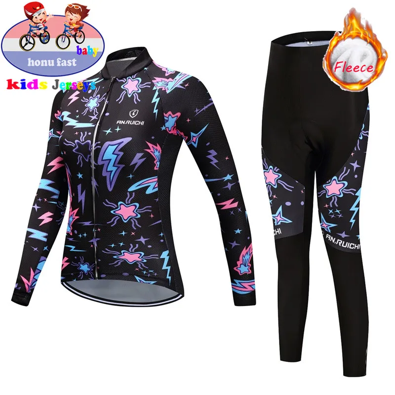 Pro 2021 Kids Winter Thermal Fleece Cycling Jersey Set MTB Bicycle Girl Clothes Warm Bike Children Clothing Suit | Спорт и