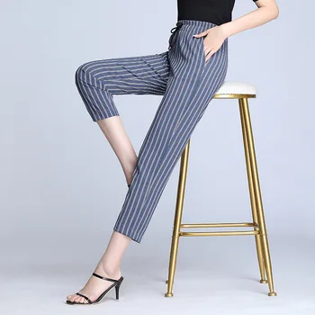 

Spring Autumn Female Woman Pants Elasticity Waist OL Trouser Sweat Pants Trouser Striped Casual