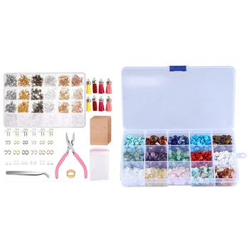 

Irregular 15-Color Assorted Box Set Loose Beads 7-8mm Crystal Energy Stone Healing & Earring Hooks with Fishhook