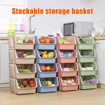 

Stackable Storage Basket Organizer Food Snacks Toys Toiletries Plastic Storage Bins _WK