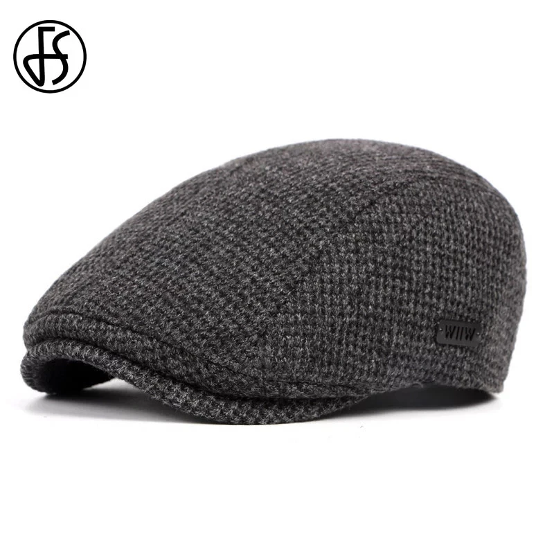 FS Cotton Beret Cap Black Spring Autumn Hat for Men Women Adjustable Ivy Newsboy Flat Cap High Quality Solid Knitted Hat Berets leather beret for men Berets