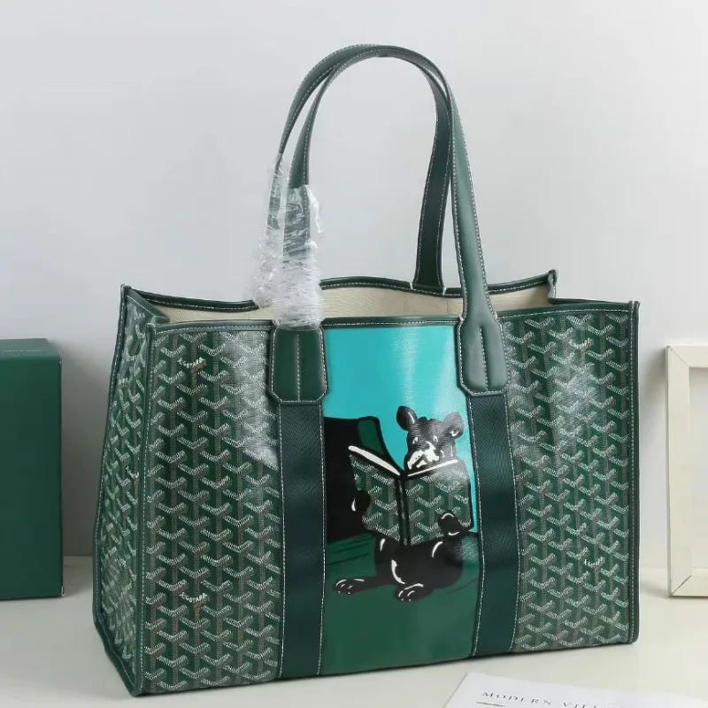 

2020 new elegant dog tooth bag with leather one shoulder cute graffiti large capacity shopping bag