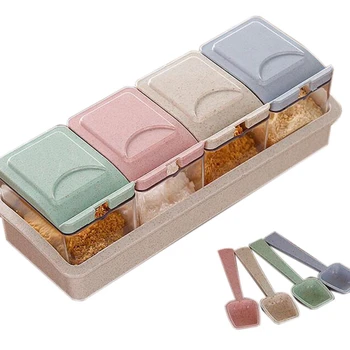 

Ecofriendly Seasoning Box Kitchen Storage Bottle for Spice 4 Grids Storage Jar for Kitchen Things