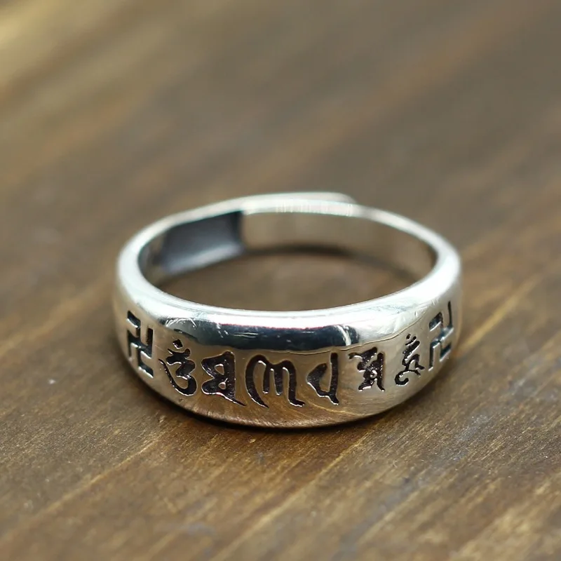 

Retro Retro Buddhism Mantra Regulation Men And Women Simple Generous Thai Silver Ring Scriptures Fine Silver 925 Rings