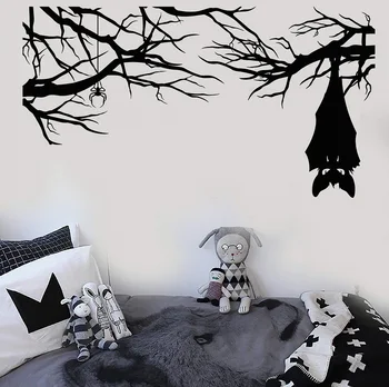 

Vinyl Wall Decal Cartoon Gothic Spider Bat On Branch Halloween Stickers Home Living Room Window Decal