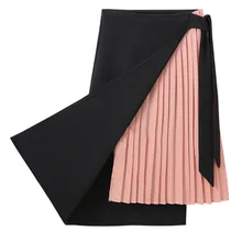 Весенне-Летняя асимметричная юбка из двух частей с завышенной талией, плиссированная юбка с Боковым Разрезом из полиэстера, модная женская юбка N25