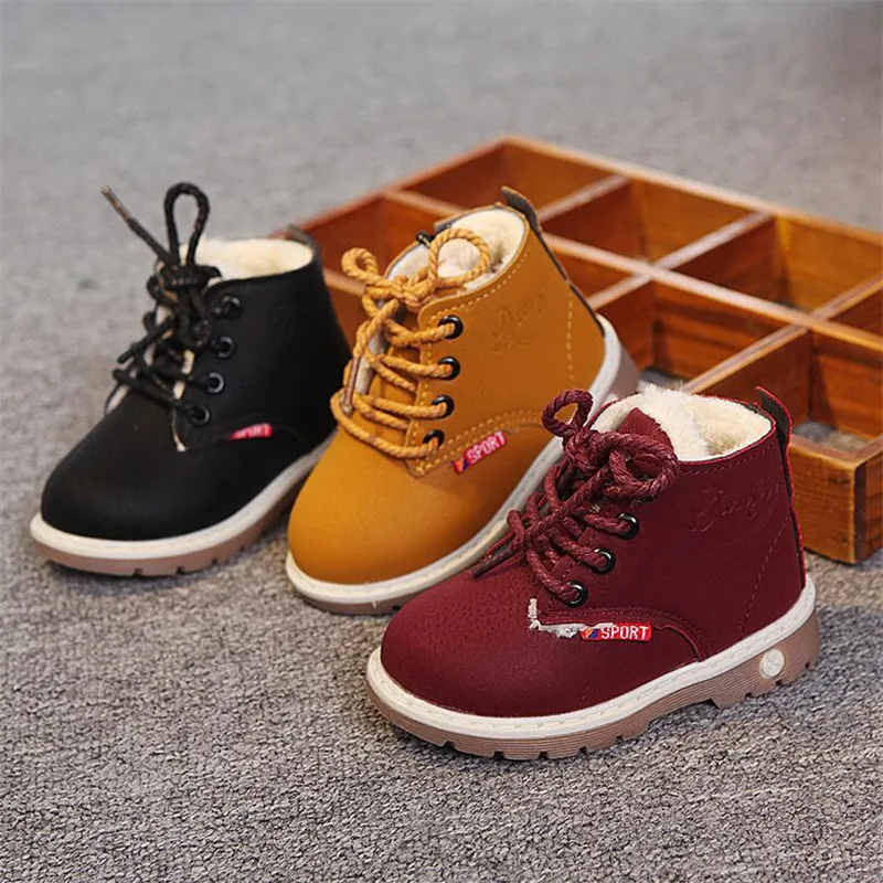 

2019 Spring Autumn Children Ankle Boots Winter Girls Boots Boys Plush Snow Motorcycle Boots Lace-up Rome Boots New Kids Shoes