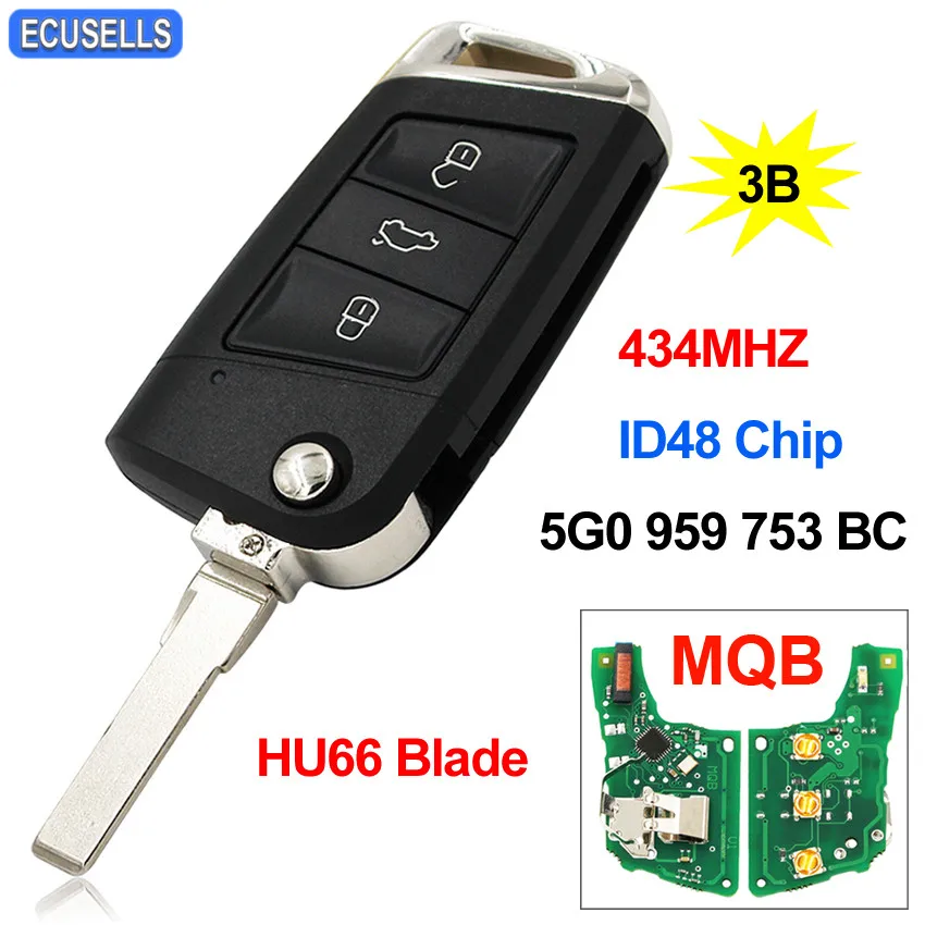 Ключ дистанционного управления 434 МГц ID48 чип HU66 для VW Volkswagen MQB Golf VII 7 MK7 Skoda Octavia A7 2017