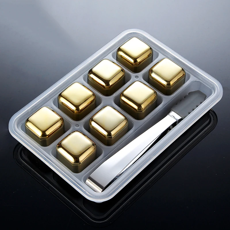 Ice Cubes Whiskey Stones Drink Cooler Ice Bucket Wine Cooler Sleeve Beer Bottle Cooler Beer Cooler Stainless Steel Wine Whisky Cooler Golden Whiskey Stones Cooling Ice Cubes Chilling Rocks Ice Bucket Champagne Beer Cooler Reuse