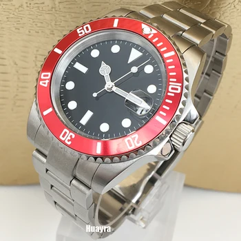 

Sliding lock luminous men's automatic mechanical watch ceramic ring date sapphire stainless steel case 40mm red frame black dial