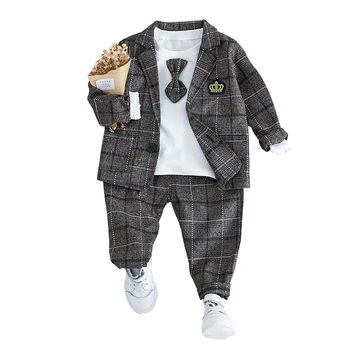 

Toddler boy clothes autumn winter fashionable plaid baby suits formal gentleman 3pcs kids outfits boys sets infant clothing 2020