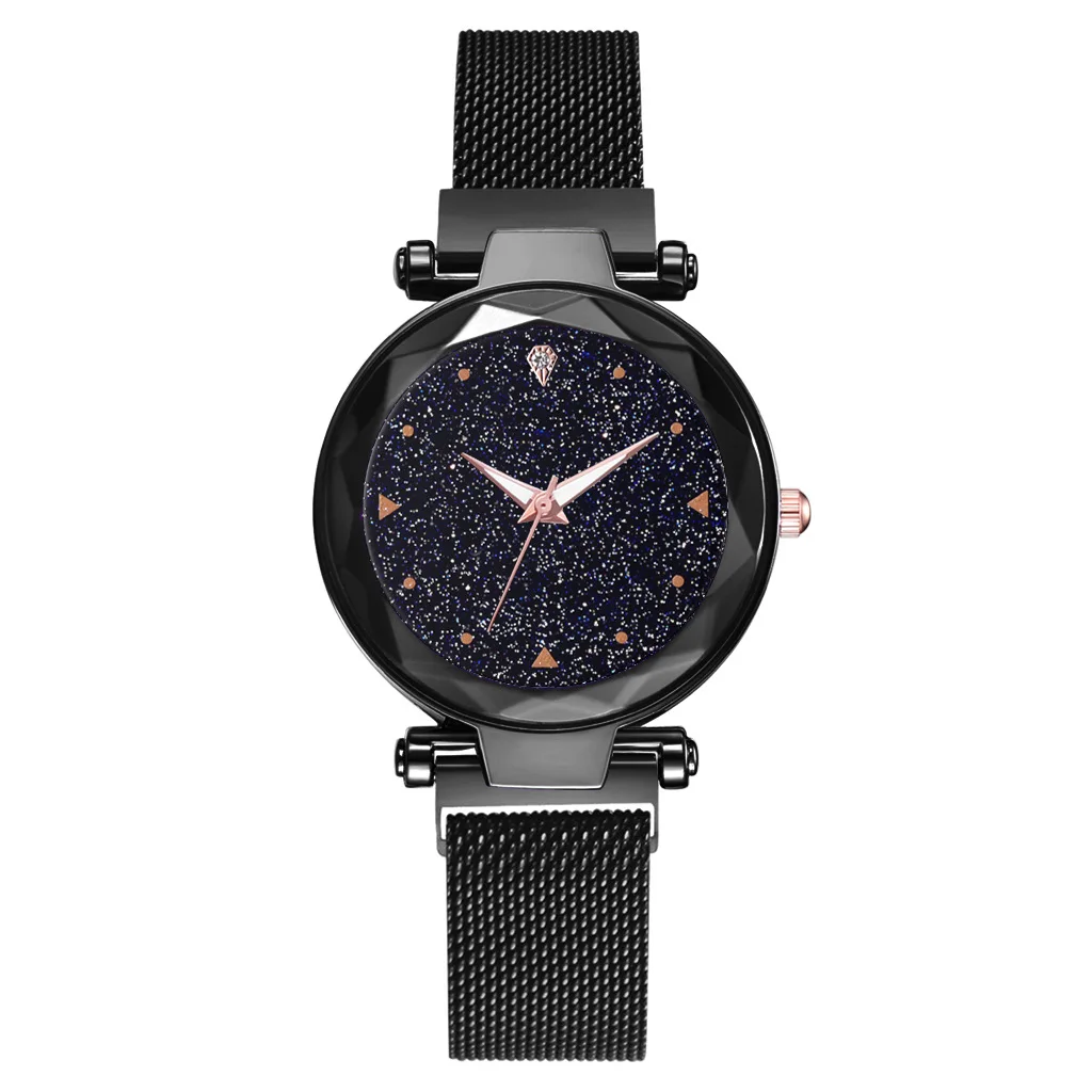 Роскошные элегантные женские часы женские часы Звездное небо магнитные водонепроницаемые женские наручные часы Relogio Feminino Reloj Mujer - Цвет: Black