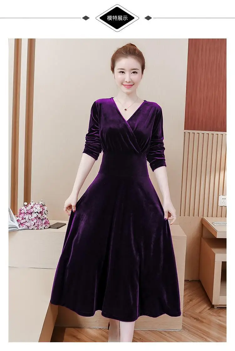4XL 5XL зимнее женское длинное вельветовое платье большого размера, плюс размер, офисное платье с v-образным вырезом и длинным рукавом, женские элегантные красные вечерние платья