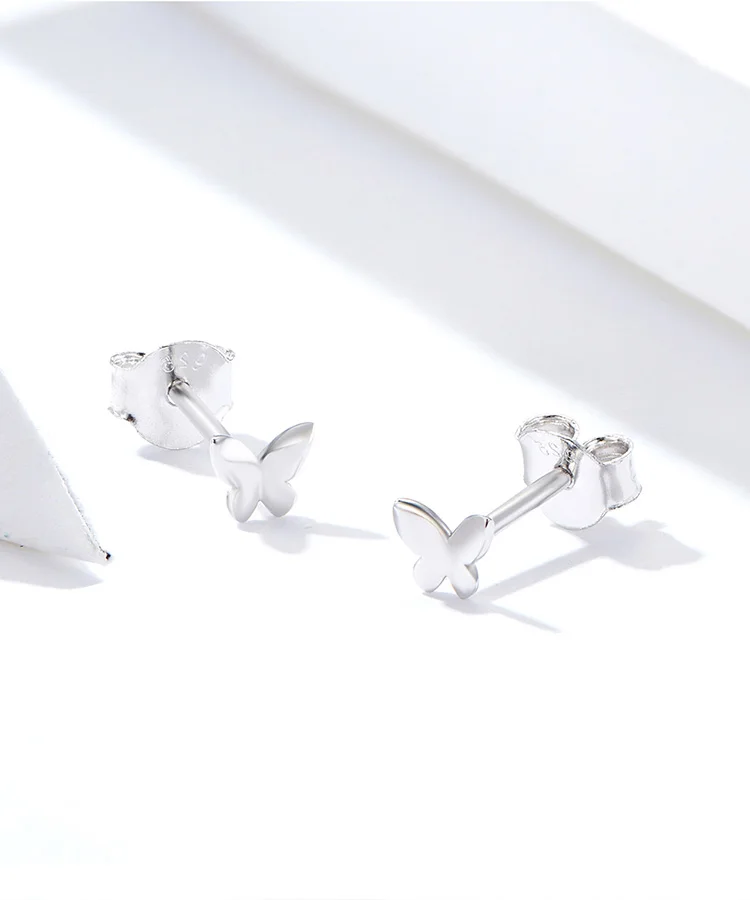 Серьги-бабочки, BISAER, 925 пробы, серебро, маленькая бабочка, изысканные серьги-гвоздики для женщин, модное ювелирное изделие ECE775