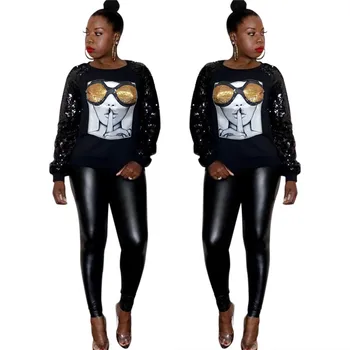 

Sequins Knitted Sweatshirts Women Clothing 2020Spring New Plus Size Cartoon Girl Pullovers O-Neck Casual Black Sweatshirts Youth