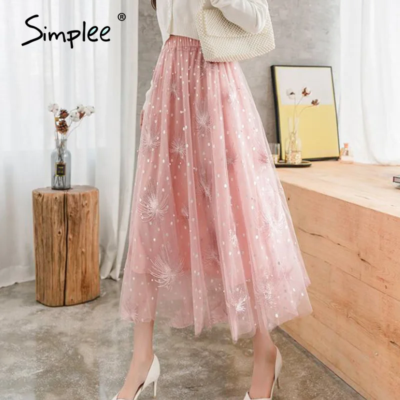 Женская сетчатая юбка с цветочной вышивкой Simplee элегантная длинная