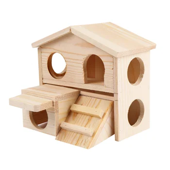 

Hamster Molar Wooden House Adorable Slope Ladder Pet Hut Multi-entrance Hamster Cabin Blank Color Large Capacity Double Layer Ra