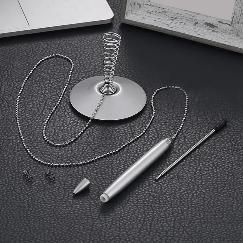  Counter Pen with Chain Spring Security Desk Pen for Office Bank (2 Pack)