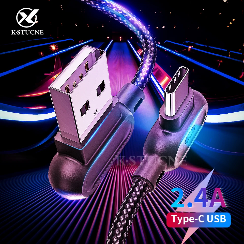 Кабель KSTUCNE usb type-C для huawei Xiaom Redmi Note 7 1 м 2 м Быстрая зарядка 90 градусов кабель type-C для samsung S9 S10 Plus USB C