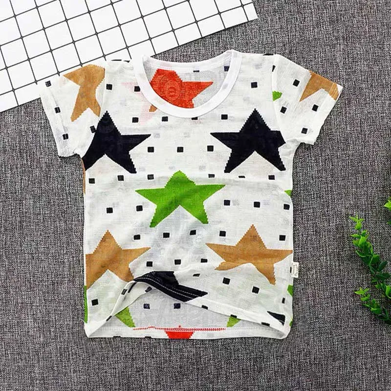 

Summer new children's icy cotton mesh short-sleeved boys and girls hollow breathable cartoon T-shirt ryan toys review