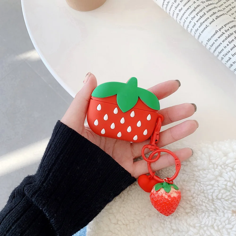 Для AirPods Pro 3D чехол для наушников с Красной клубникой для AirPods 1 2 3 Bluetooth гарнитура силиконовый чехол s с подвеской в виде брелка