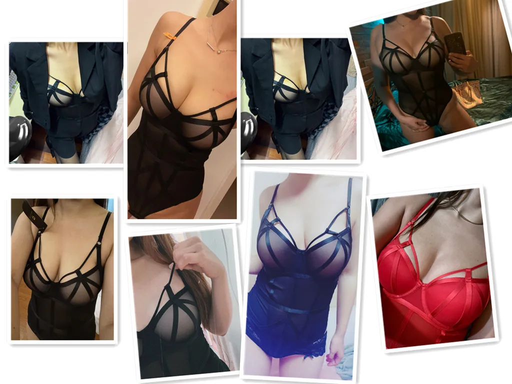 bra and panty French Bodysuit Sexy Lace Push Up Bra Set Classic Bandage Mesh Transparent Bodycon Underwear Women Temptation Hollow Onesies sexy bra set