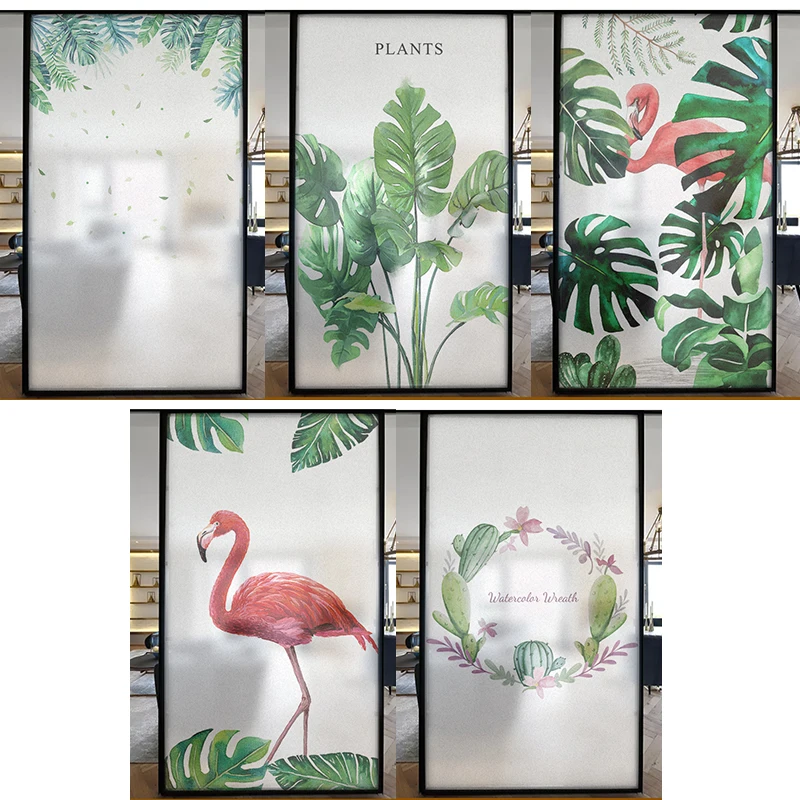 Индивидуальный размер стеклянная фольга статические цепляющиеся растения Фламинго стиль декоративный анти-УФ оттенок-пленка для окна двери шкафа стол 55 см x 100 см
