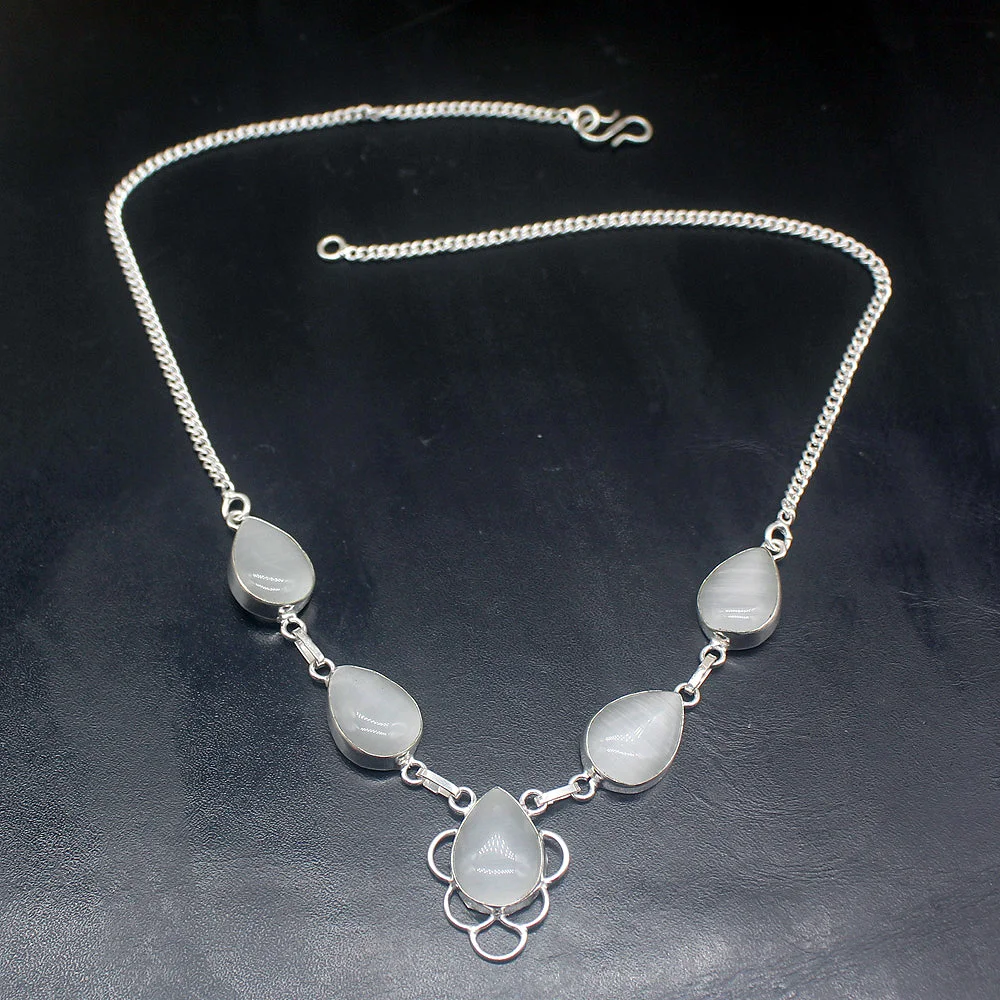 Gemstonefactory Jewelry Big Promotion Unique 925 Silver Natural Teardrop Charm White Jade Women Chain Necklace 46cm 202101467