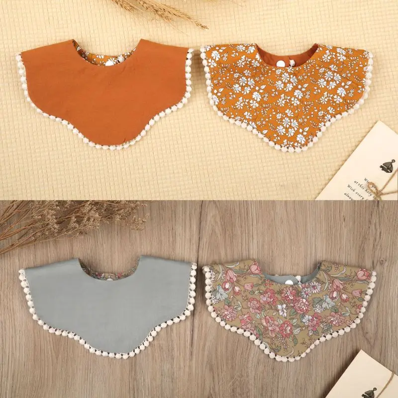 KLV Vintage Floral Double Sided Baby Bibs Cotton Linen Children's Bibs Waterproof Saliva Towel Scarf Bandana Feeding Baby Stuff 4
