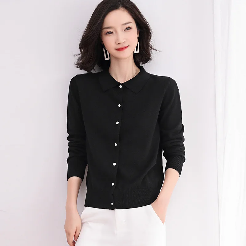 Polo Neck Cotton Cardigan Sweater Women Vintage Cardigans With Collar S XL| | - AliExpress