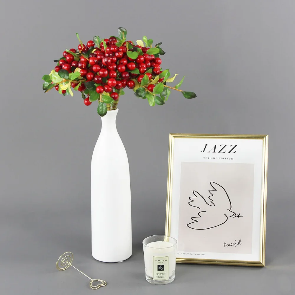 red berries artificial holly berry fake berry twig stem blueberries fall floral picks (5)